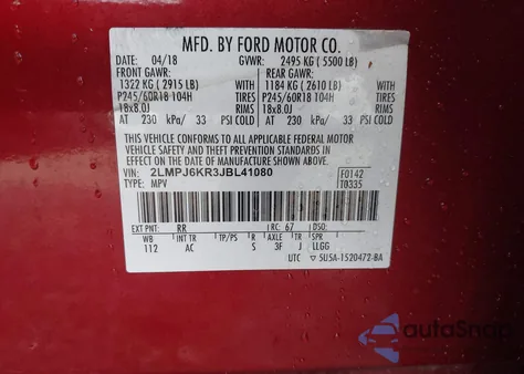 2018 Lincoln Mkx Select z USA, uszkodzony, nr VIN 2LMPJ6KR3JBL41080